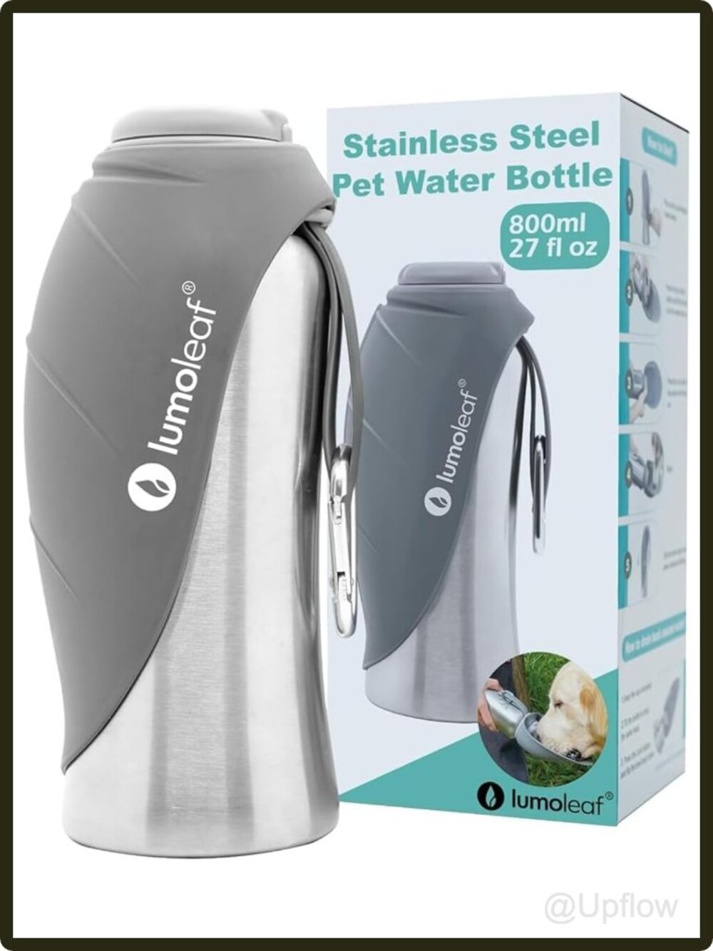 Portable Dog Water Bottle 27 oz Stainless Steel Travel Dispenser Bowl for